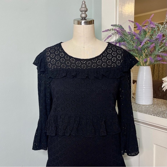 Madewell Tiered Eyelet Smock Dress Black Ruffles 2 XS - Picture 7 of 13